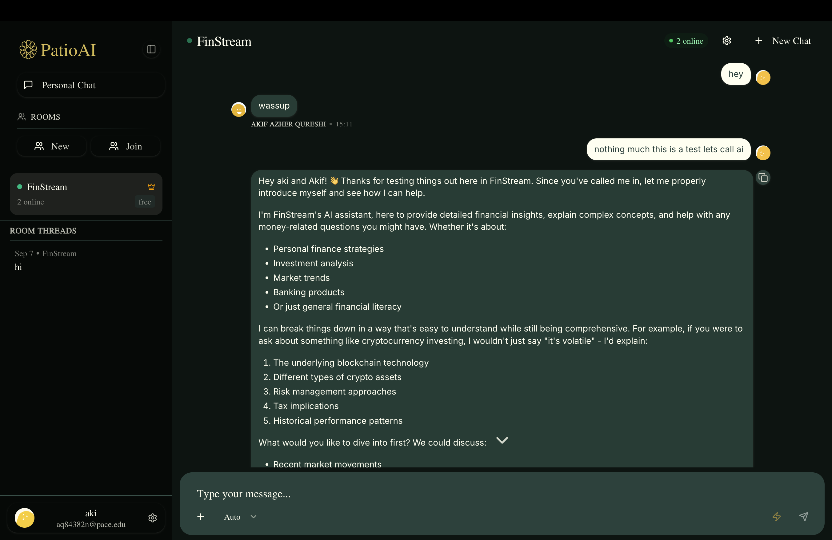 PATIO AI - Light Mode Interface